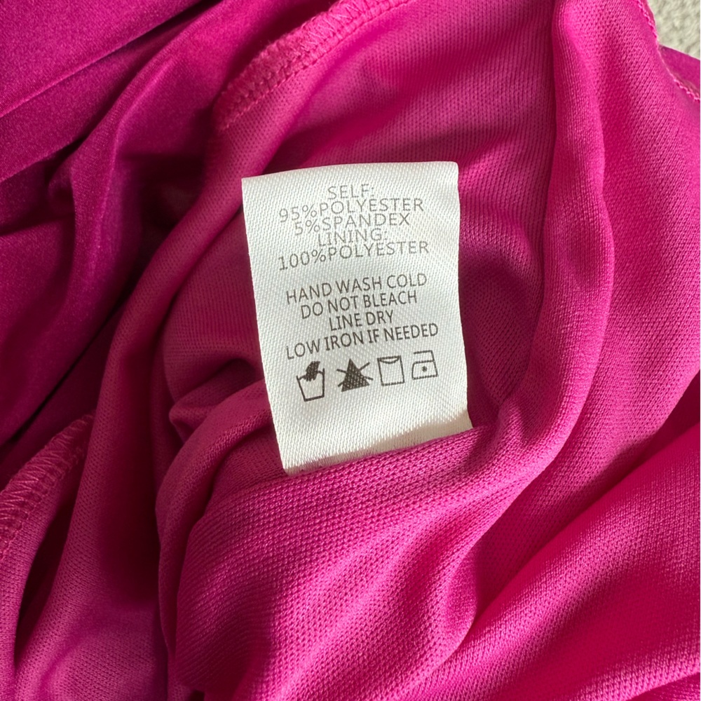 One-Shoulder Ruched Fuchsia Dress - Picture 6 of 6